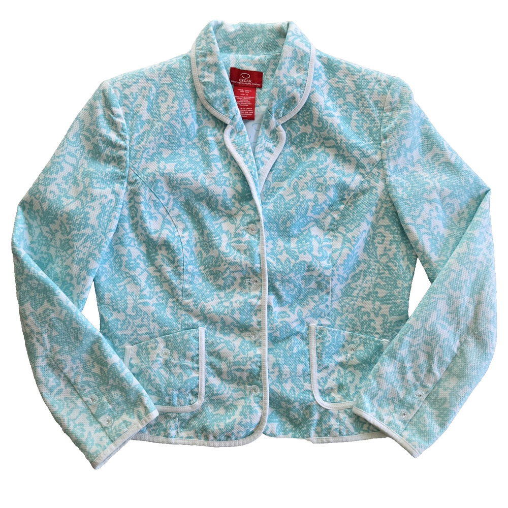 Oscar by Oscar de la Renta Blazer Womens 12 Cotton Floral Classic Preppy Twee - Picture 1 of 13